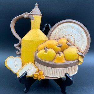Homco 1981 Syroco 7610A Wall Plaque Kitchen Fruit Yellow Orange Apple Pear